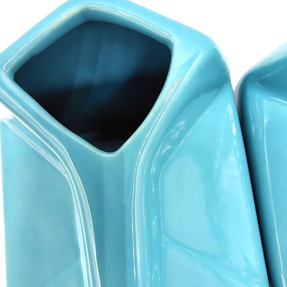 Ceramic Cream Carton Pitchers Turquoise Blue Set of 2, Modern Mid-Century Style - Picture 6 of 11